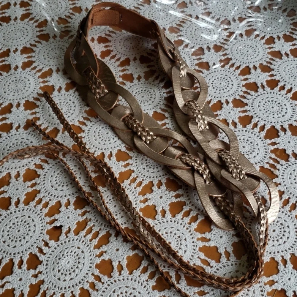 Gold leather breided belt